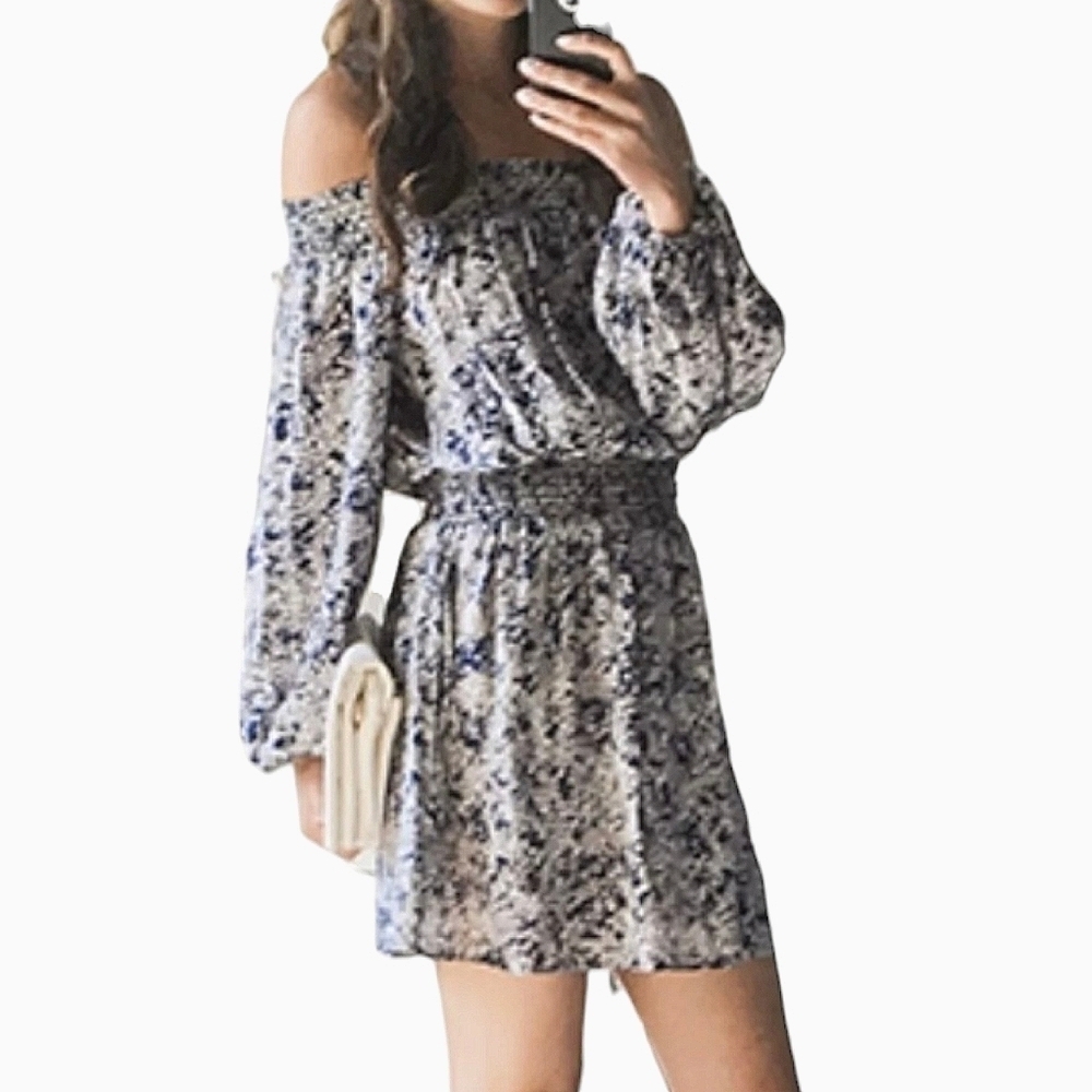 Amour Vert Stitch Fix Bryer 100% Silk Off Shoulder Drop Waist Mini Dress Size S